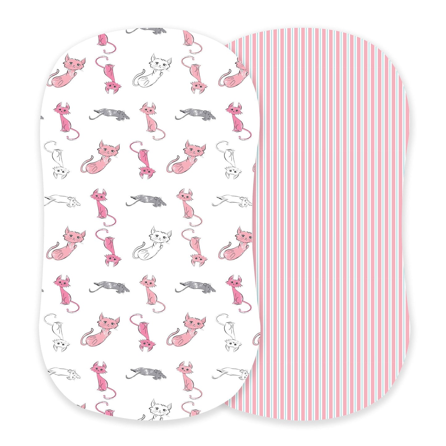Playful Kitty and Candy Stripe Bamboo Changing Pad Cover/Bassinet Sheets - Home Deals Co.