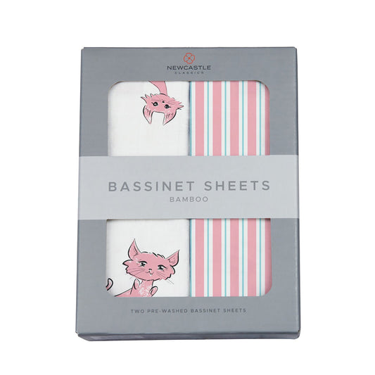 Playful Kitty and Candy Stripe Bamboo Changing Pad Cover/Bassinet Sheets - Home Deals Co.