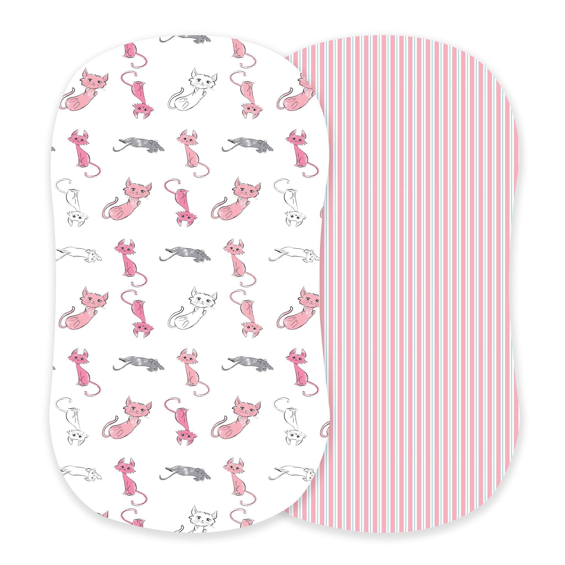 Playful Kitty and Candy Stripe Bamboo Changing Pad Cover/Bassinet Sheets - Home Deals Co.
